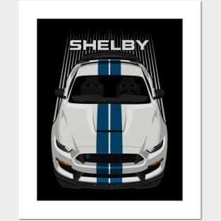 Ford Mustang Shelby GT350R 2015 - 2020 - Heritage Edition - Wimbledon White - Guardsman Blue Stripe Posters and Art